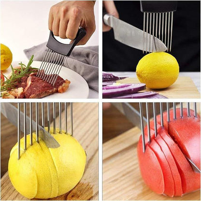 Onion Holder Slicer Vegetable tools Tomato Cutter Stainless Steel Kitchen Gadget